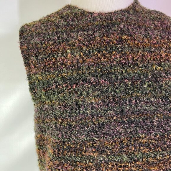 Hache Size 44 Textured Boucle Sleeveless Shift Dress Green Brown - Picture 3 of 12